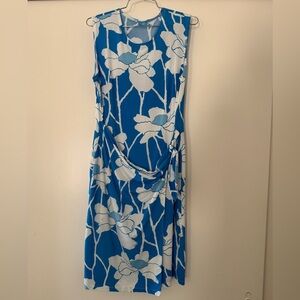 J. McLaughlin Cobalt Blue Floral Partial Wrap Midi Dress | Size L